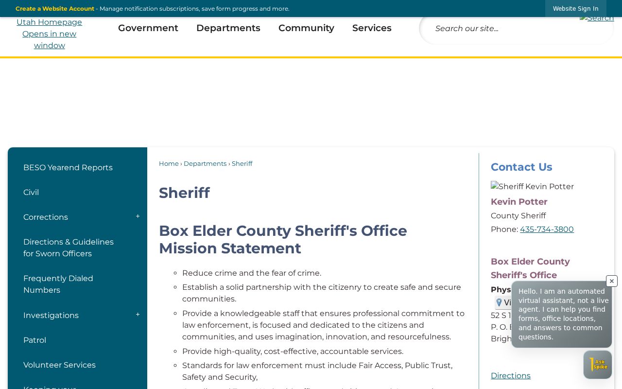 Box Elder County Sheriff contact page for active warrant status questions