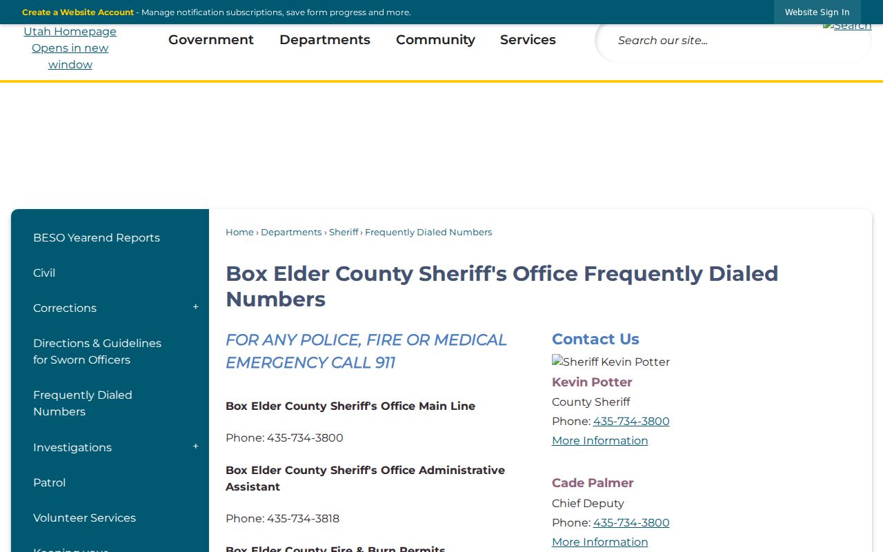 Box Elder County booking contact information for active warrant custody questions
