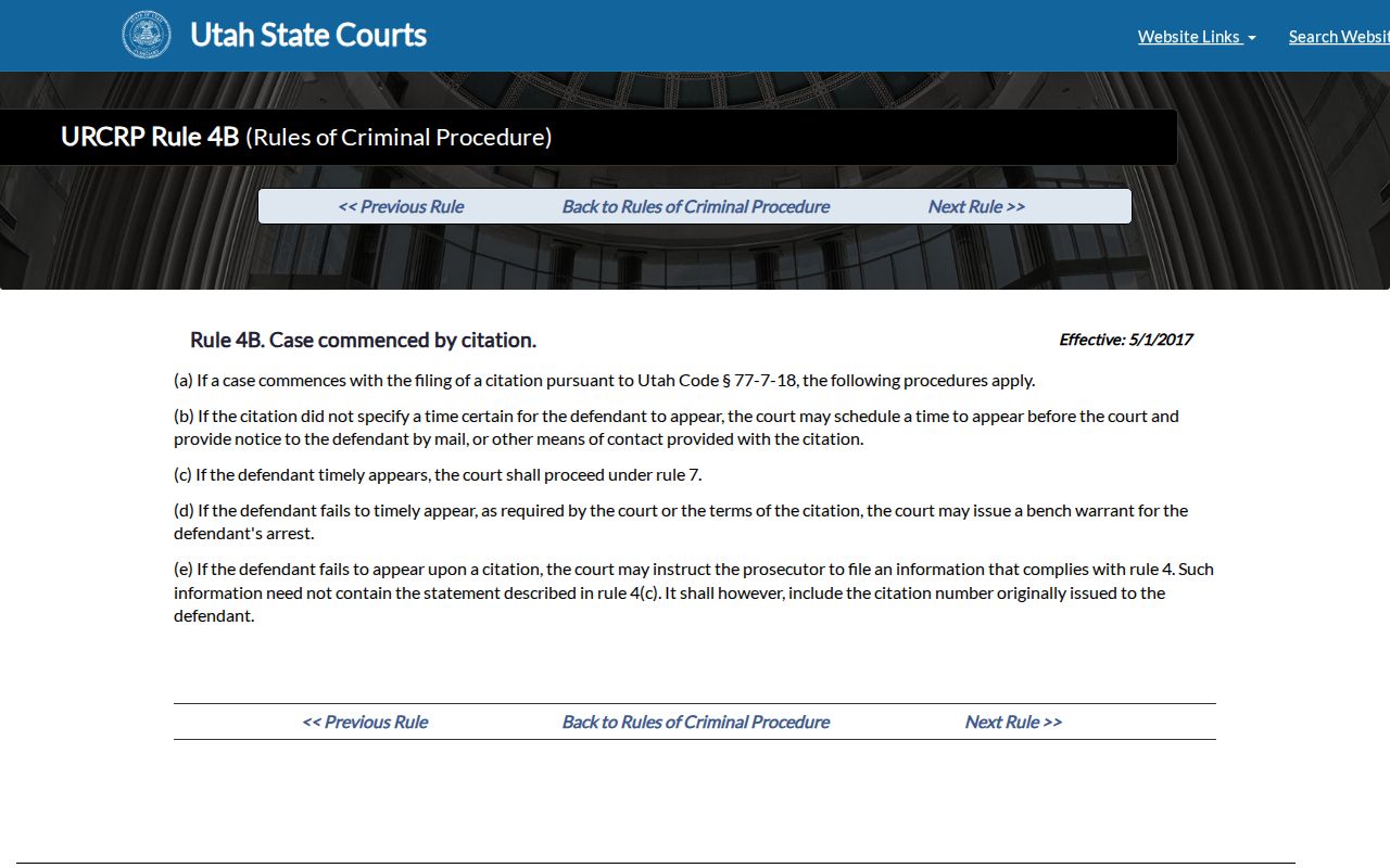Utah Rule 4B citation and failure-to-appear process for a Box Elder County bench warrant