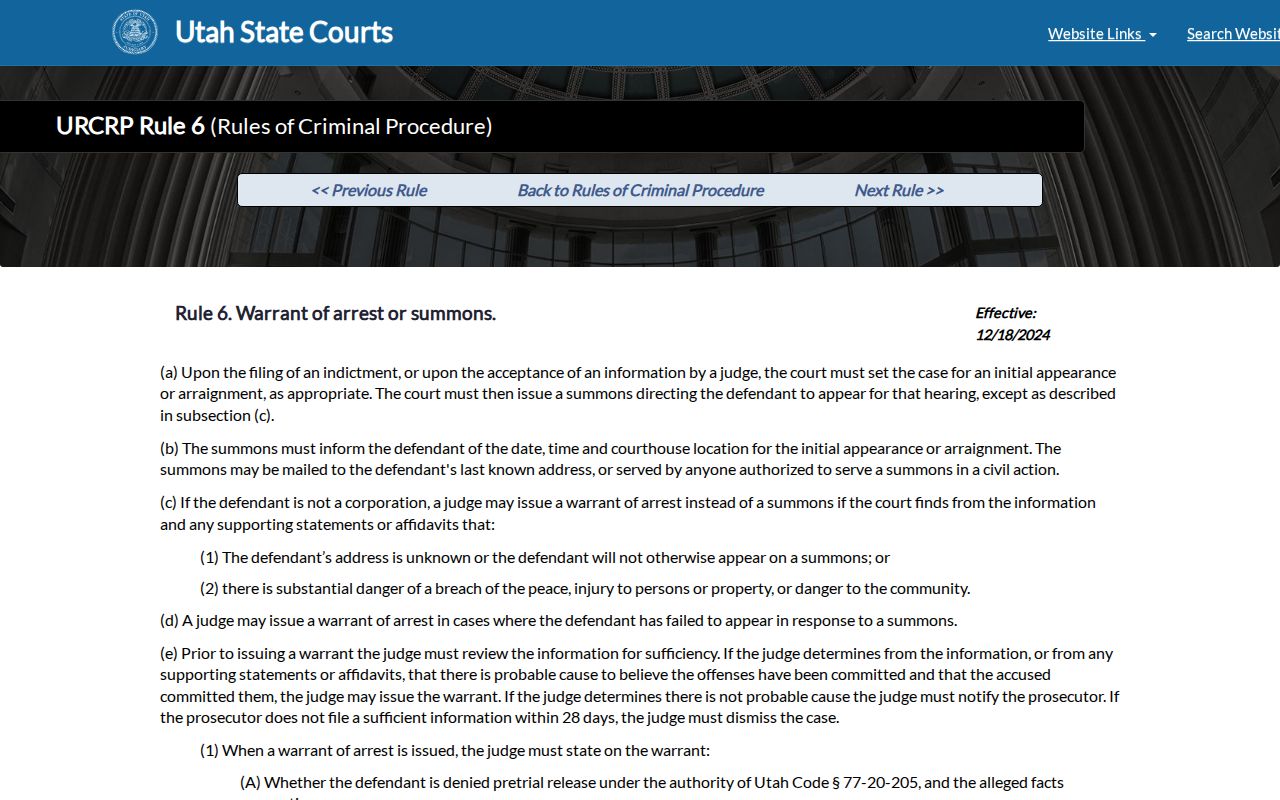Utah Rule 6 arrest warrant service and release process for Box Elder County cases