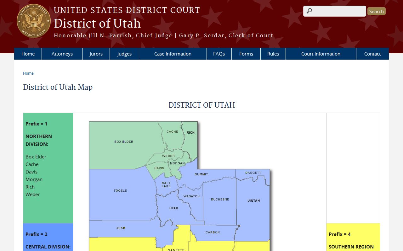 Federal court division map showing the separate system for Box Elder County readers