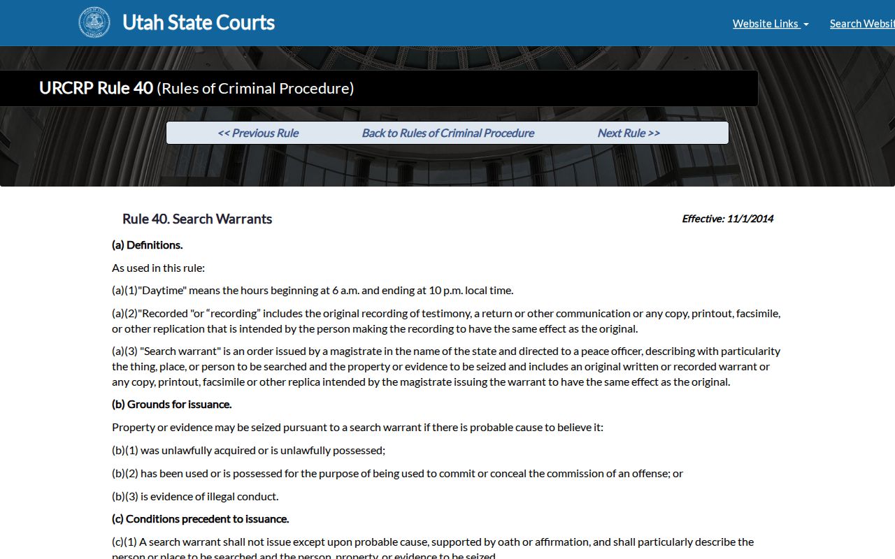 Utah Rule 40 search-warrant lifecycle, distinct from a Box Elder County bench warrant