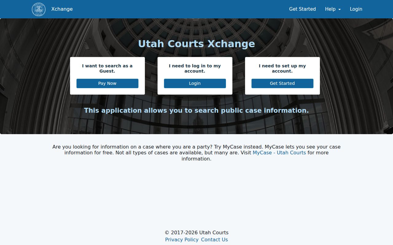 Xchange public case search screen for locating a Box Elder County court file